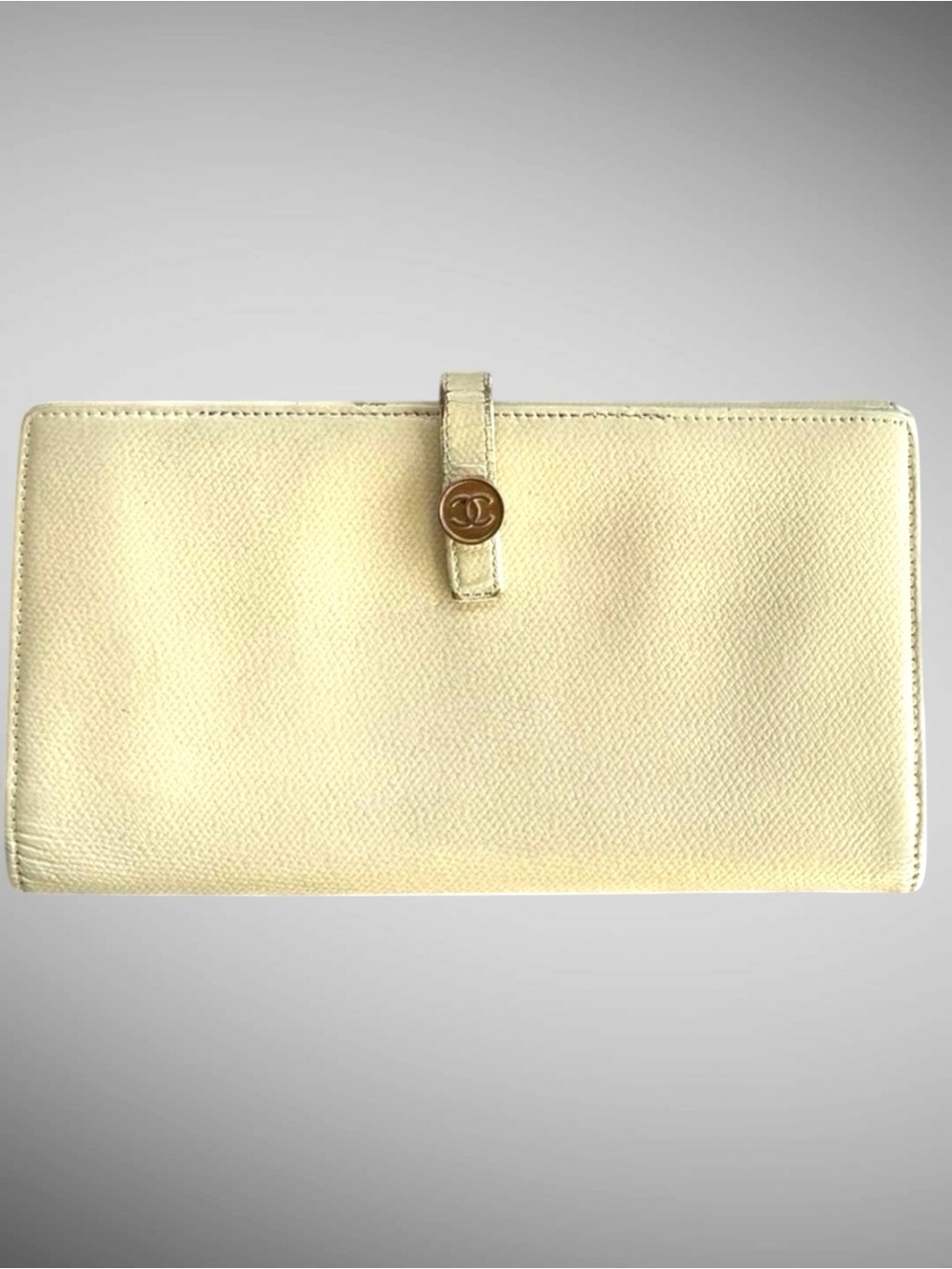 Chanel Caviar Leather Long Wallet Cream CC Snap Tab COA Vintage